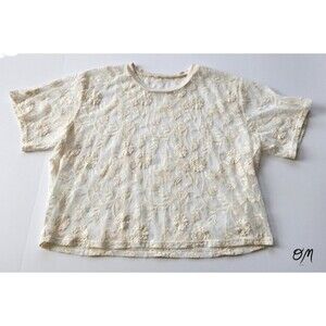 Sheer Floral Lace Cottagecore Romantic Boho Prairie Short Sleeve Ivory Blouse